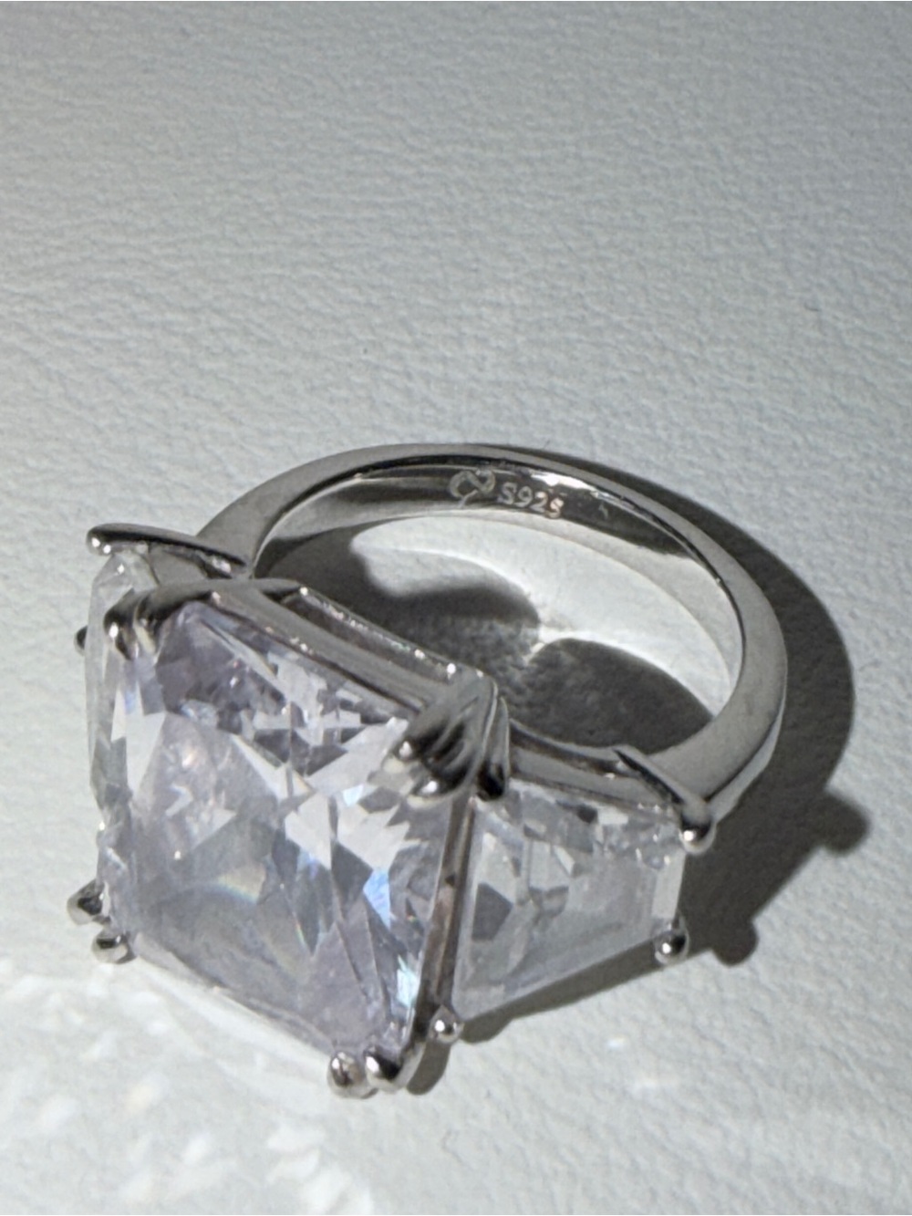 Sterling Silver Clear Cubic Zirconia Three-Stone Ring size 3US